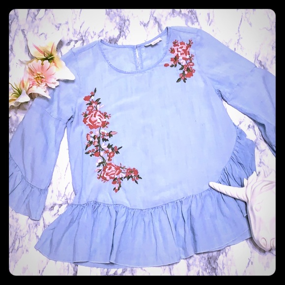 Style & Co. Tops - STYLE & CO. EMBROIDERED AND RUFFLES TOP